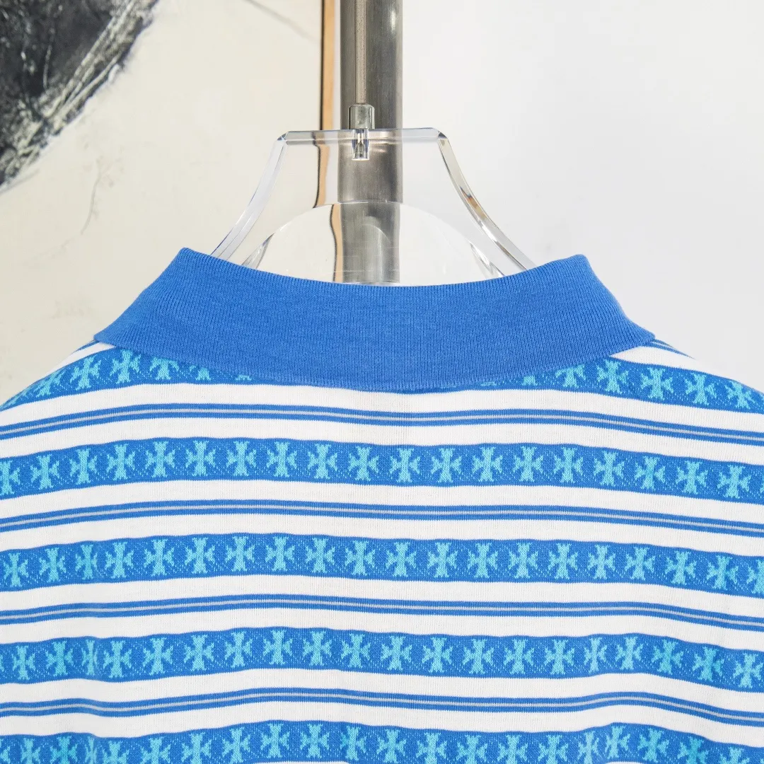 P250 zp version [exclusive supply] Chrome Hearts/Chrome Hearts SS25 new high-end cross jacquard knitted sea soul embroidered lapel Polo striped long sleeves 100% cotton cross jacquard knitted striped fabric ✝️ Customized old vintage brand hand-stitched buttons ✝️ Fully automatic positioning and tailoring Precise alignment of stripes ✝️ CH Chrome Hearts niche design cross jacquard striped long sleeves brings striped Polo to Next Levels Loose fit, same style for men and women Lazy and casual, street style, three-color hair, customized style. Color: blue, pink and black. Size: S M L XL. Number: WW10959.